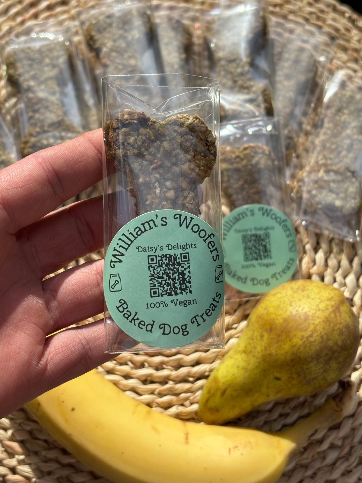 Artisan Baked Biscuits - Oats, Peanut butter, Banana, Pear & Green Magic Blend Supplement.