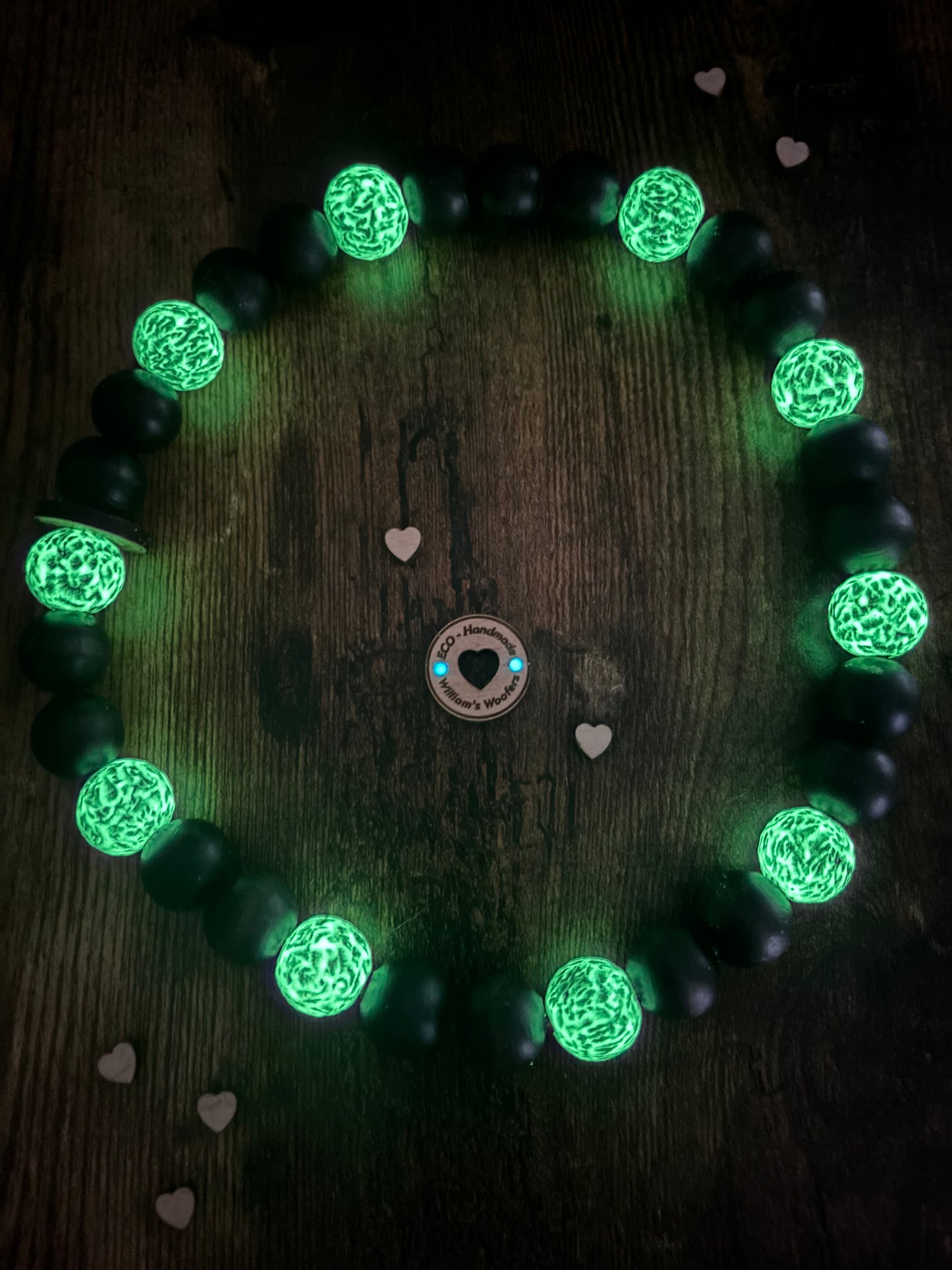 Black Moon Glow in the dark Button Beads Pet Necklace