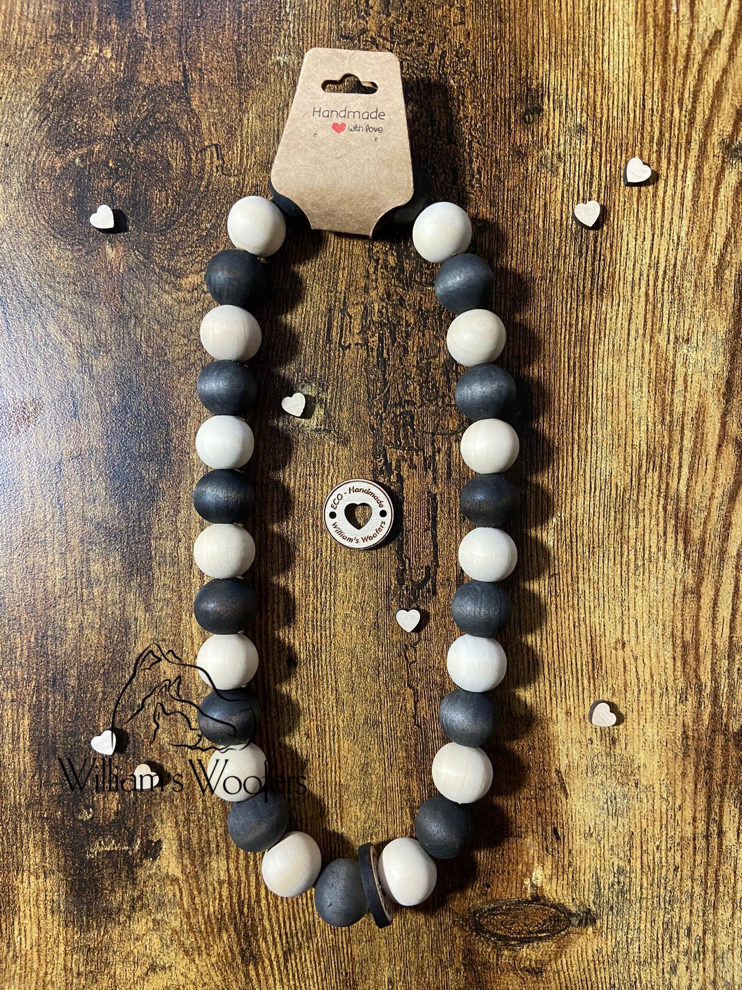 B&W Button Beads Pet Necklace